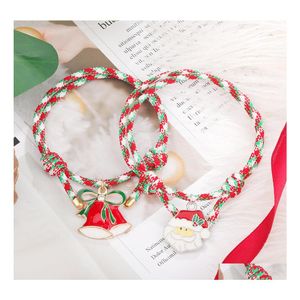 Link Chain Fashion Christmas Tree Santa Claus touw hanger armbanden voor vrouwen mannen regenboog ouderchild handgemaakt geweven paar vriend dh6v0