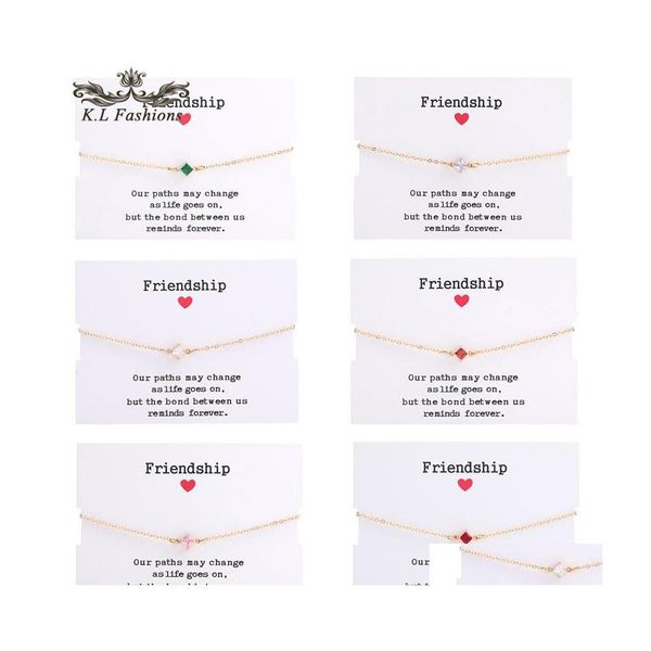 Lien Chaîne Designs De Mode Or Pendentif Bracelets Pour Femmes Fille Simple Carré Cz Zircon Charme Réglable Parti Amitié Bijoux Dh0E1