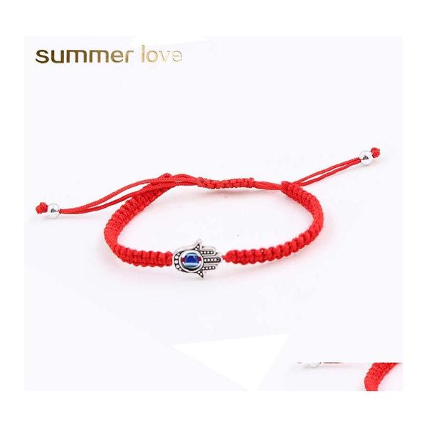 Chaîne à maillons tendance faite à la main avec chaîne rouge Hamsa main maléfique œil bleu étoile bracelet à breloques pour femmes hommes couple porte-bonheur Ppeacef Boho Festiva Dhoke