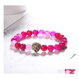 Linkketen mode lava rotssteen kralen armband chakra leeuw hoofd charme natuurlijke essentiële oliediffuser voor vrouwen mannen drop levering dhier