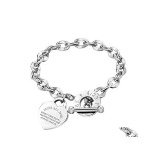 Cadena de eslabones Amante de la moda Corazón Colgante Pulseras de eslabones Pulsera de acero inoxidable de color oro rosa para mujeres Niñas Boda San Valentín D Dhoxn