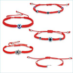 Chaîne à maillons Mode Lucky Blue Eye Evil Turc Chaîne Bracelets Pour Femmes Hommes À La Main Tressé Rouge Corde Bracelet Bijoux Fema Mjfashion Dh9Y2