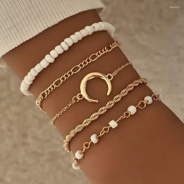 Lien chaîne mode lune 5 pièces ensemble bracelet de perles de riz pour femmes bracelets bijoux femme bijoux Fawn22