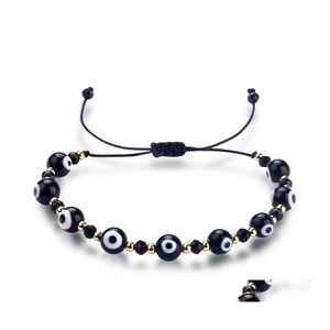 Link Chain Fashion Rainbow Crystal Beads Blue Evil Eye Link Bracelet for Men Women Parp Aangepast Rope Luck LGBT Vrienden Hand Braid Dh1an