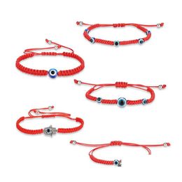 Cadena de eslabones Moda Red String Hamsa Mano Lucky Evil Blue Eye Pulsera Cuerda trenzada Boho Festival Chic Para Mujeres Niñas Charm Jewelry Otgjb