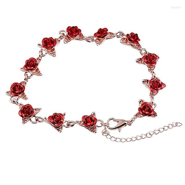 Lien chaîne mode pétale de rose bracelets pour femme bleu blanc long gland balancent mariages fête bijoux accessoires cadeau Boho Fawn22