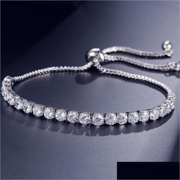 Chaîne à maillons mode ronde zircone cubique Tennis chaîne réglable Bracelet bracelet pour femmes couleur or blanc Bracelets en cristal mariage Dhoit