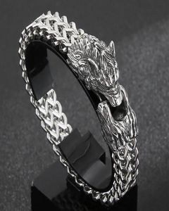 Lien chaîne mode Vintage Punk Viking loup bracelet à breloques Men039s en acier inoxydable maille Rock Biker bijoux Preferred212j5030050