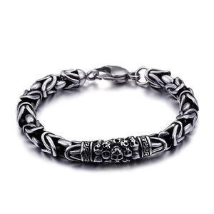 Link Chain Fashion Vintage Style Viking Bracelet Pols Silver Color Charm Skull For Men Jewelry233X