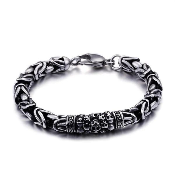 Bracelet Viking pour hommes, chaîne à maillons, Style Vintage, couleur argent, breloque crâne, bijoux 201M