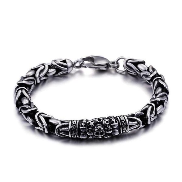 Bracelet Viking pour hommes, chaîne à maillons, Style Vintage, couleur argent, breloque crâne, bijoux 233x