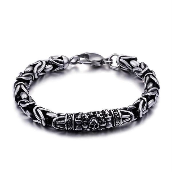 Bracelet de poignet Viking pour hommes, chaîne à maillons, Style Vintage, couleur argent, breloque crâne, bijoux 242W