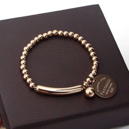 Linkketen fijne sieraden roestvrijstalen bol kralen armband voor vrouwen cirkel tag charme stretch streng streng armband k0001-2 g230208 2206