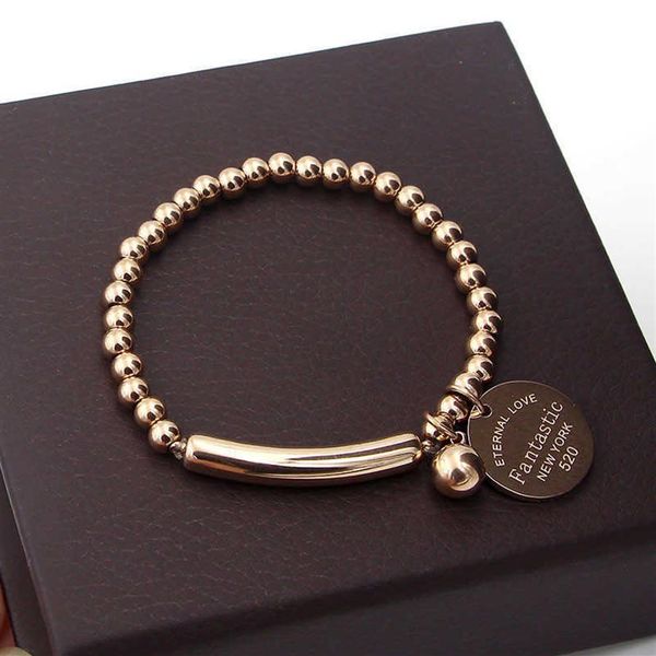 Lien chaîne bijoux fins en acier inoxydable boule perles Bracelet pour femmes cercle étiquette charme extensible brin Bracelet K0001-2 G230208253Y