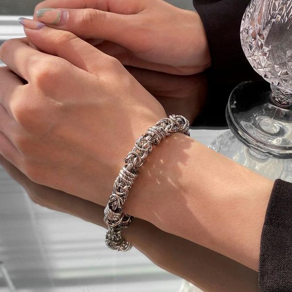 Flashbuy – Bracelet épais en acier inoxydable, chaîne à maillons, tendance Punk, épais, déclaration Unique, couleur argent, bijoux pour femmes et hommes Fawn22