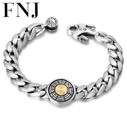 Link Chain FNJ Armband 925 Zilveren Ronde YinYang Charm 20cm 22cm Originele Pure S925 Thai Armbanden Voor mannen JewelryLink250k