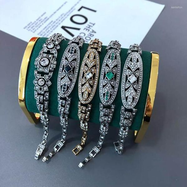 Chaîne à maillons complet strass en détresse or argent moyen âge Bracelet pour femmes réglable Designer Vintage gothique main bijoux Kent22