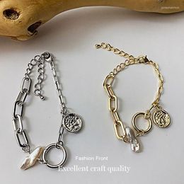 Link Chain Gaku Koreaanse natuurlijke parel temperament koude windmetaal ontwerp sense niche hand sieraden armband vrouwen