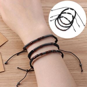 Link Chain Girl paar touw charm sieraden verstelbare letters morse code armband weven armbanden manchet armbanden houten kraal trum22