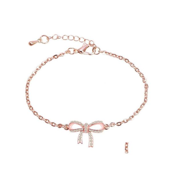 Lien Chaîne Bracelet En Or Ethnique Minimaliste Charme Bracelets Femmes Bijoux Femme Fille Mignonne Pseira Double Bowknot Dainty Mince Arc Dro Dh07W