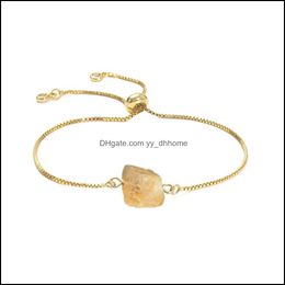 Cadena de eslabones Eslabón de oro Ctrine Pulsera Pulseras Difusa Energía Curación Chakra Cristal Yoga Brazalete Brazalete Piedra original áspera Pareja Dr Dhjqf