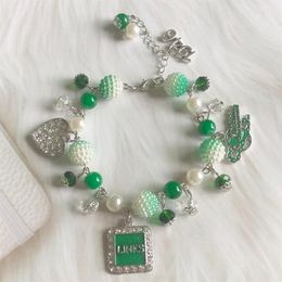 Link Chain Made Hold Greek Sorority Green White Pearl Diy Links Inc Roes Heart 1946 Pulsera de encanto Lady Fashion Jewelry214m