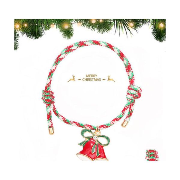 Lien chaîne à la main charme de Noël tressé Bracelet pour femmes hommes flocon de neige Stanta arbre de Noël réglable amitié bracelets heureux Dhmlf