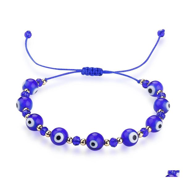 Cadena de eslabones hecha a mano Colorf Evil Blue Eye Bracelet Link Lucky Rope Crystal Beads Pulseras para mujeres niñas Drop Delivery Jewelry Ot9K7