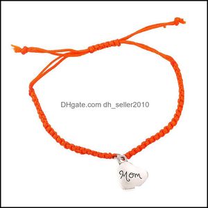 Link Chain Handmade Heart Mom Charmarmbanden Colorf String geweven armband voor mode ik hou van je Lucky Jewelry 3629 Q2 Dhseller2010 Dhypl