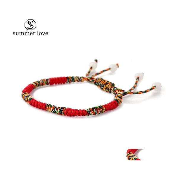 Cadena de eslabones Hecho a mano Brazalete de cuerda roja Pulseras de la suerte para mujer Cordón Línea de cuerda Pulsera con dijes Pareja Amante Regalo del día de San Valentín Jewe Dh5Il