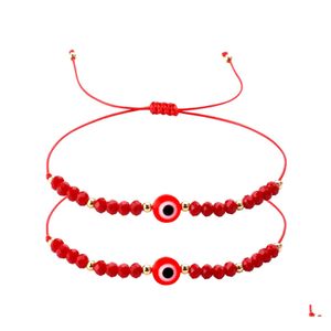 Chaîne à maillons faite à la main chaîne rouge bracelet maléfique lien oeil bracelets de charme femmes yeux bleus perles vous apportent chanceux paix réglable goutte otmft
