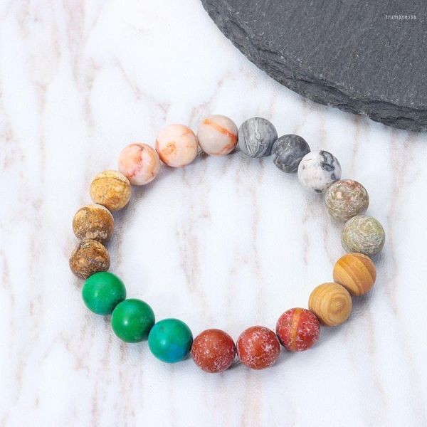 Cadena de eslabones Planetas estirables hechos a mano Joyería de cuentas de 10 mm Equilibrio curativo Brazalete de piedra natural Pulseras Universo Pulsera espacial Trum22