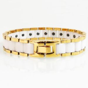 Link Chain Health Benefit Hematiet Therapie Magnetische armband keramisch vergulde roestvrij staal op handarmbanden voor mannen vrouwenjuwelen