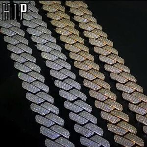 Chaîne à maillons Hip Hop 19MM 3 rangées de broches cubaines lourdes Bling Iced Out Box Buckle Cubic Setting Cubic Zirconia Bracelet pour hommes Jewelr283n