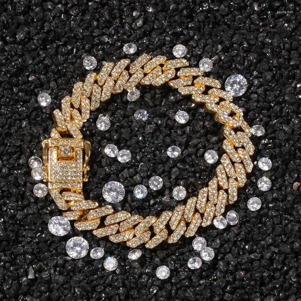 Cadena de enlaces Hip Hop Full Austria Austrian Paved Paved Bling Haded Out Geometric Rhombus Bracelets for Men Rapper Jewelry Color de oro Kent22