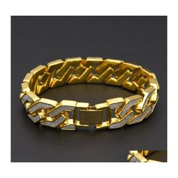 Link Chain Hip Hop Mens Iced Out Bracelets Bling Crystal Diamond Gold Sier Cuban Link Wrack voor vrouwen Rapper Hiphop Jewelry D OT9AU