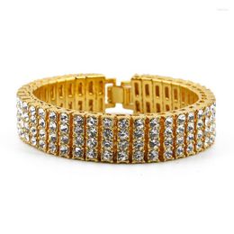 Link Chain Hip Hop Rhinestones Plaveed Bling Iced Out Rapper Bracelet Gold Color 4 Rows Tennis Bracelets Bangles For Men Sieraden Fawn22