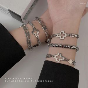 Lien chaîne Hip-hop titane acier métal croix Bracelet pour femme homme Punk perle épissure costume bijoux vente en grosLink Lars22