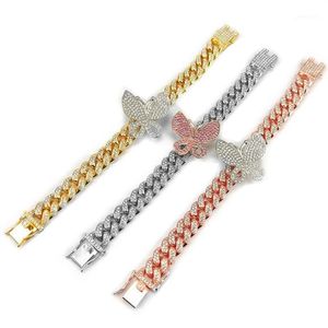 Linkketen hiphop zirkoon armband roze vlinder cubaan voor mannen en vrouwen sieraden accessoires topkwaliteit12795