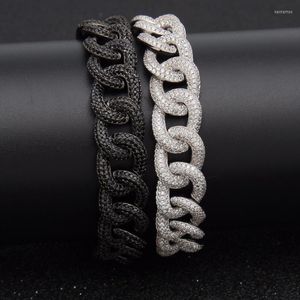 Link Chain Hip Hop Zirkoon geplaveid Bling Iced Out Cz armbanden Zwart zilveren kleur Cubaanse Miami Charm Jewelry drop Kent22