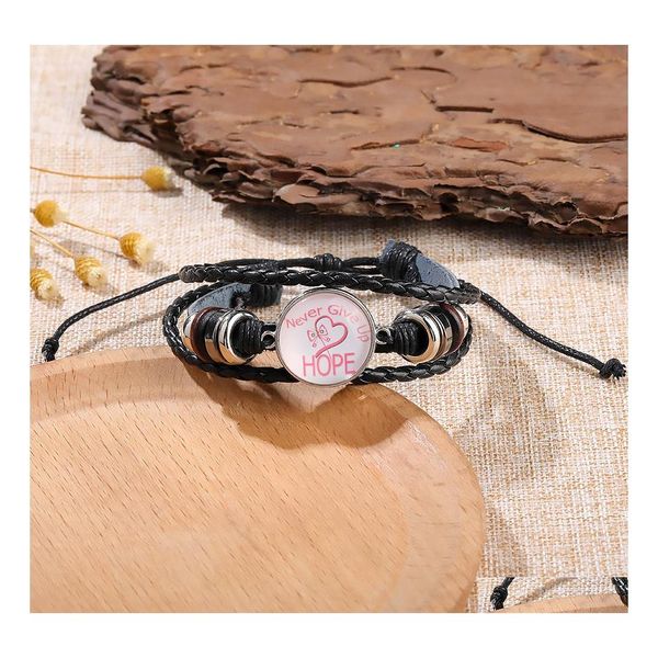 Lien chaîne Hope Charm Bracelet pour femmes sensibilisation au cancer du sein tressé en cuir corde Wrap bracelet mode bijoux faits à la main Drop Del Ottiu