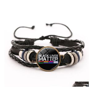 Chaîne à maillons I Cant Breathe Black Lives Matter Bracelet à breloques tissé en cuir pour femmes hommes Bouton en verre Bracelet en pierres précieuses Fait à la main Mtila Dhmoq