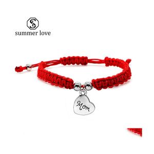 Link Chain I Love You Mom Red Thread Weven armbanden Lucky Sieraden voor hart Moeder Charme Bangle Good Bless Family Birthday Gift Dr Dhplq