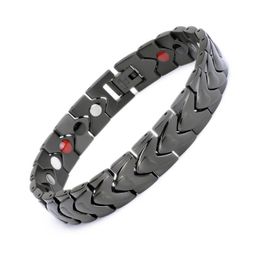 Lien Chaîne Bijoux Noir Germanium 12mm Largeur Acier Inoxydable Aimant Rouge Tourmaline Pierre Muti Coeur Homme BraceletLink