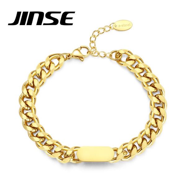 Lien, Chaîne JINSE 7.4mm En Acier Inoxydable Gourmette Épaisse Bracelet Cubain Pour Femmes Or Solide ID Tag Hommes Poignet Hip Hop Bijoux Cadeau