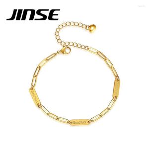 Cadena de eslabones JINSE Boho Paperclip pulseras de acero inoxidable para mujer joyería de moda oro Metal letra Pulseira Hip Hop regalos Fawn22