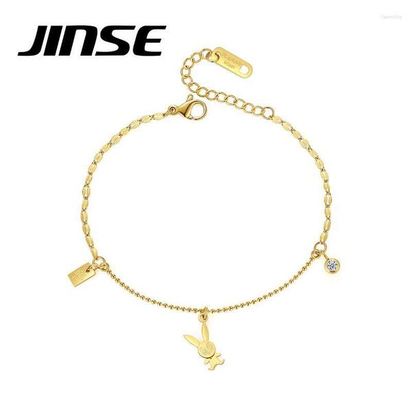 Chaîne à maillons JINSE Acier Inoxydable Or Métal Bracelets Pour Femmes Bijoux De Mode Suqare Rabit Charmes Ronds Punk Boho Pulseira Cadeau Fawn22