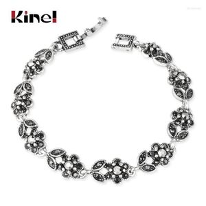 Chaîne à maillons Kinel Ethnique Antique Tibétain Argent Bracelets Pour Femme Gris Cristal Pierres Fleur Bracelet Vintage Bijoux En Gros 2022 Lars22