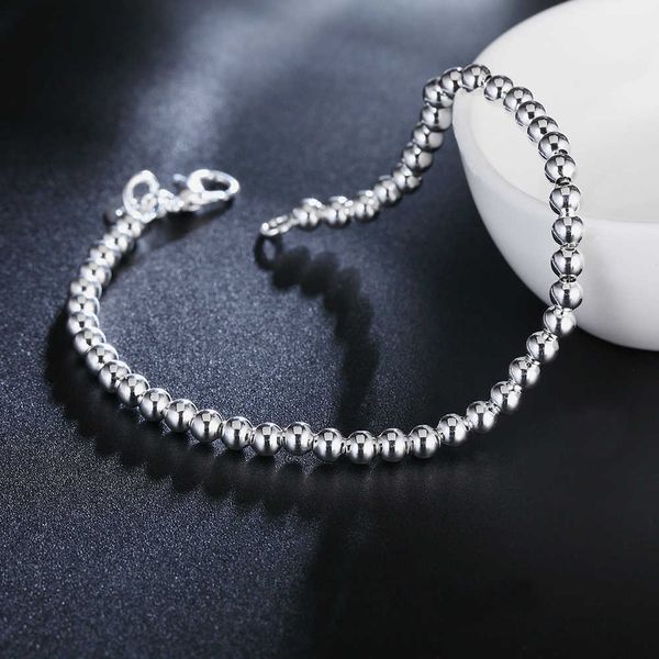 Chaîne à maillons Lekani % 925 solide en argent sterling véritable mode 4 mm perles chaîne bracelet 20 cm pour adolescentes dame cadeau femmes bijoux fins G230208