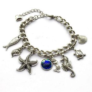 Link, Ketting Link Strand Themed Charm Bracelet-Mermaid, Zeester, Vis, Hippocampus, Seashell, Turple and Congch Shell